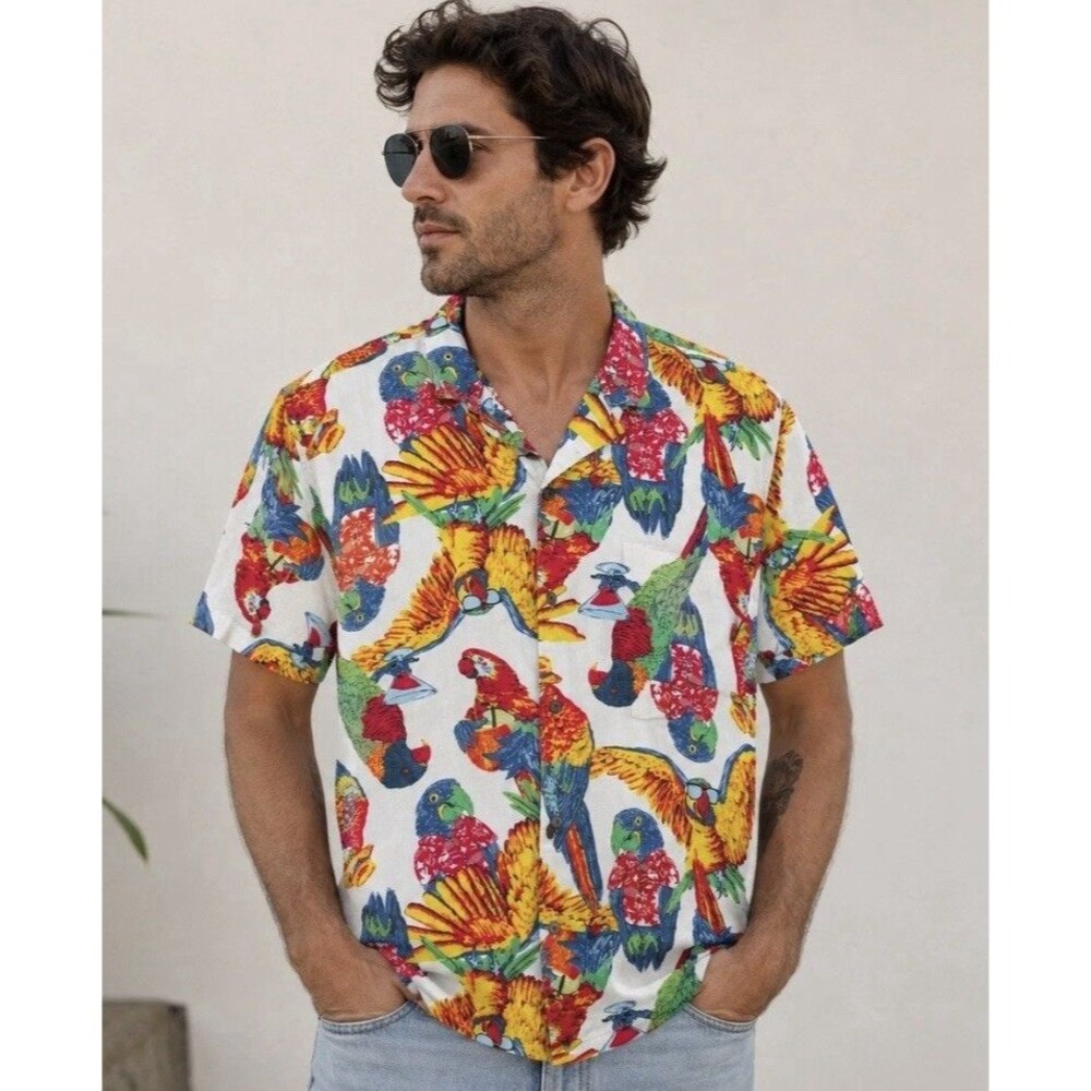 Levis Cubano Men’s XL Parrot Tropical Print Short Sleeve Button Down Shirt Multi